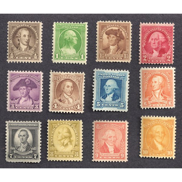 U.S. Postage Stamps Scott# 704-715 Washington Bicentennial Issue 1932 Complete Set of 12