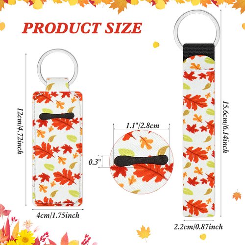 30 Pieces Thanksgiving Lipstick Holder Keychains Set with Wristlet Lanyards Fall Neoprene Lipstick Holder for Women Girls Lip Balm Holder Pouch Tracker Keys Chains Hand Wrist