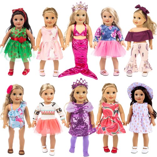 Ebuddy 18 Inch Doll Clothes Doll Accessories 10 Sets Fashion Doll Clothes and Accessories Fit for 18 inch Girl Doll,Most 18 Inch Dolls(No Doll)
