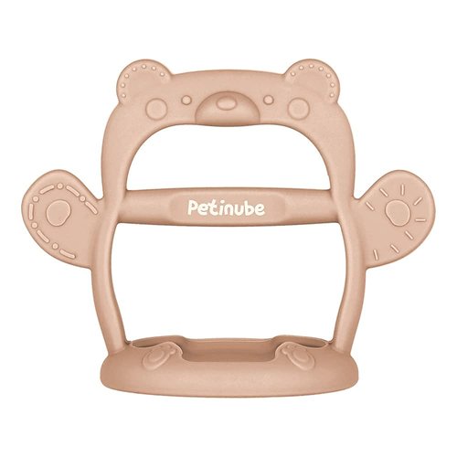 PETINUBE Anti-Dropping Silicone Baby Wrist Teether Soothing Pacifier for Infants 3+ Months Babies, Pack of 1, Made in Korea (Bear-Cozy Beige)