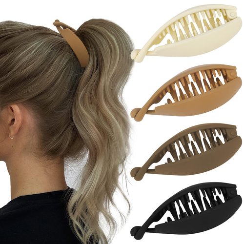 Hapdoo Small Matte Banana Hair Clips, Strong Hold Bun Holder Jaw Barrettes for Thick or Thin Hair - Women and Girls