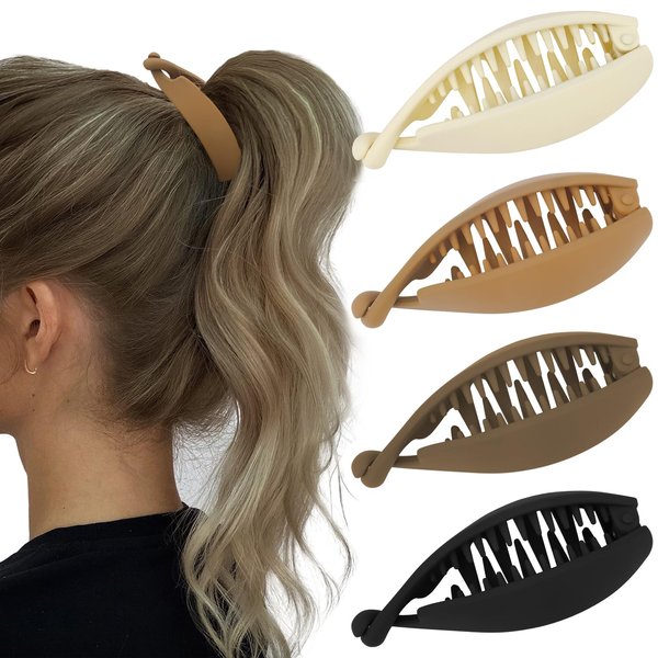 Hapdoo Small Matte Banana Hair Clips, Strong Hold Bun Holder Jaw Barrettes for Thick or Thin Hair - Women and Girls