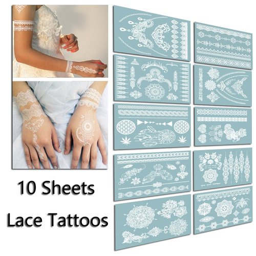 TAFLY Lace White Chains Tattoo Waterproof Body Transfer Tattoos Stickers for Women & Girls -150 Designs Bracelets,Necklaces,Tribe,Totem,Wing etc