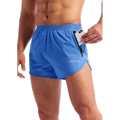 Pudolla Men’s Running Shorts 3 Inch Quick Dry Gym Athletic Workout Shorts for Men with Zipper Pockets(Royal Blue Medium)