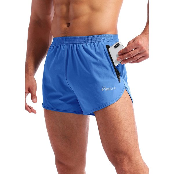 Pudolla Men’s Running Shorts 3 Inch Quick Dry Gym Athletic Workout Shorts for Men with Zipper Pockets(Royal Blue Medium)