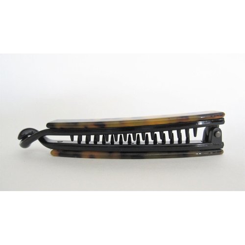 Generic Slim black and beige marbled banana hair claw clip for fine hair