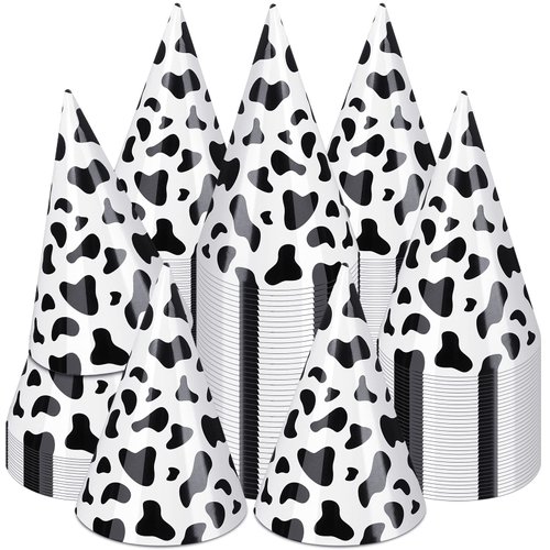 30 Pieces Birthday Party Hats Car/Cow Themed Paper Cone Hat Birthday Party Supplies Decorations for Kids(Milk Cow)