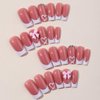 French Tip Press on Nails with Charms Medium Fake Nails White French Nails Press ons Cute Bow Stick on Nails Long Square Shape Acrylic Nails Heart Nails Rhinestones Nails for Women Daily Wear