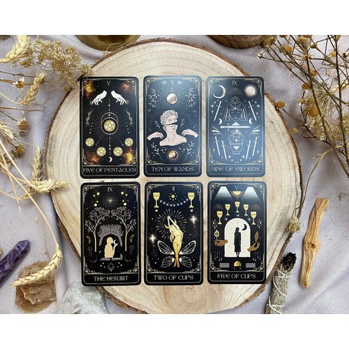 Shores Of Moon Cosmica Somnis Tarot Deck with Guidebook & Box - 78 Cards Complete Full Deck Cosmic Dreams Celestial Astrology Gold Divination Tool