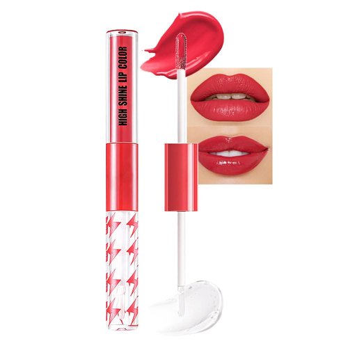 Bright Red Liquid Lipstick with Clear Lip Gloss Set Makeup,Fat Oil Lip Gloss High Impact Lipstick Makeup,Long Lasting Waterproof Lip Gloss Pack Gift Kit Lip Gloss for Women
