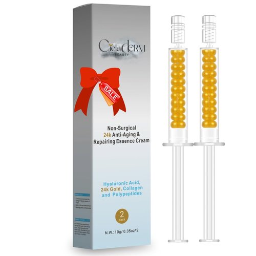 Under Eye 24K Gold Gel |Reduce Fine Lines, Dark Circles, Puffy Eyes, Undereye Bags| Advanced Night Anti Wrinkle Repair Eye Solution Gel-Cream | Facelift Essence Cream | 2 Syringe Pack