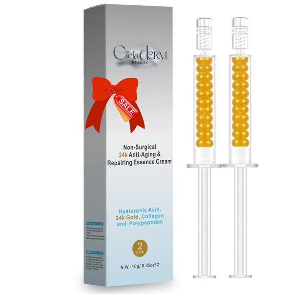 Under Eye 24K Gold Gel |Reduce Fine Lines, Dark Circles, Puffy Eyes, Undereye Bags| Advanced Night Anti Wrinkle Repair Eye Solution Gel-Cream | Facelift Essence Cream | 2 Syringe Pack