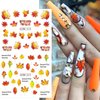 Fall Nail Art Stickers - 12pcs Autumn Leaves Nail Stickers 3D Self-Adhesive Leaf Nail Decals Fall Maple Water Transfer Stickers with Turkey Pumpkins Design Fall Nail Art Supplies