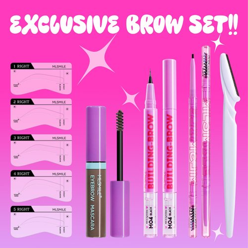 AKARY Eyebrow Trimmer & Brow Set for Eyebrows Makeup, Natural Bushy Eyebrow Makeup Kit, with 2-in-1 Building Brow, Detailing Pencil, Tinted Eyebrow Mascara, Eyebrow Trimmer and Eyebrow Stencil, Set C