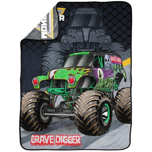 Jay Franco Monster Jam Slash Throw Blanket - Measures 46 x 60 inches, Kids Bedding Features Grave Digger - Fade Resistant Super Soft Fleece (Official Monster Jam Product)