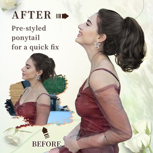 MONIXI Ponytail Extension, 10" Short Claw Clip on Pony Tails Hair Extensions for Women Synthetic Natural Curly Wavy Drawstring Fake Ponytails Hairpieces Daily Use (Dark Brown)