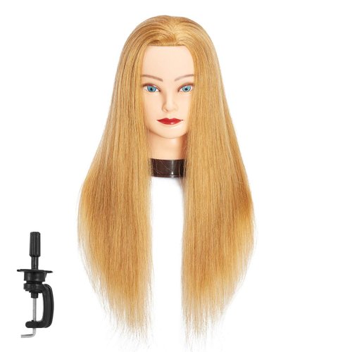 Traininghead 24"-26" 100% Human hair Mannequin head Training Head Cosmetology Manikin Head Doll Head with free Clamp (Blond A)