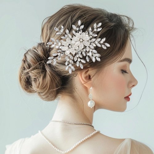 JULIYOOYOO Wedding Hair Accessories,Bridal Rhinestone Hair Clips,Handmade Flower Hair Clips,Bridal Headbands,Women's Headwear,Women's Wedding Hair Pieces For Brides (silver)