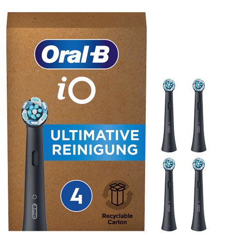 Oral-B iO Ultimate Clean Electric Toothbrush Head, Twisted & Angled Bristles for Deeper Plaque Removal, Pack of 4, Suitable for Mailbox, Black