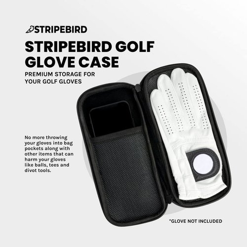 Stripebird - Golf Performance Gloves Holder Case (Stealth Black) - Protect and Keep Golf Gloves Dry - Moisture Free Storage Design - Includes Golf Bag Clip for Golfers