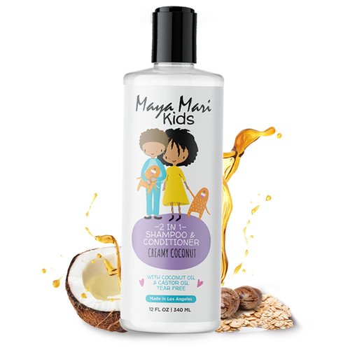 MAYA MARI Kids Shampoo and Conditioner 2 in 1 with Coconut Oil and Castor Oil | Sulfate Free and Tear Free Hair Detangler Curly Hair Products for Kids, 12 Fl Oz