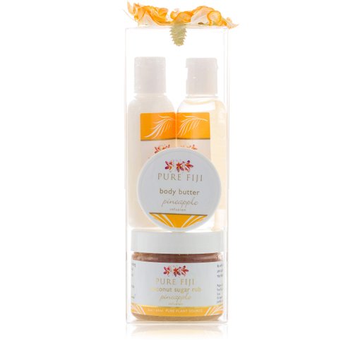 Pure Fiji Spa Gifts for Women and Man - Body Gift Box Include: Sugar Scrub , Bath and Body Oil, Body Butter and Body Lotion, Scent Pineapple