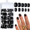 AddFavor 240pcs Press on Nails Short Glossy Black Fake Nail Short Square Full Cover Acrylic Artificial Glue on Nails Kit for Women and Girls