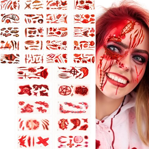 YOSENG Zombie Tattoos for Halloween - Realistic Fake Scars and Wounds Stickers Paper,Halloween Face Tattoos sticker (30 Sheets)