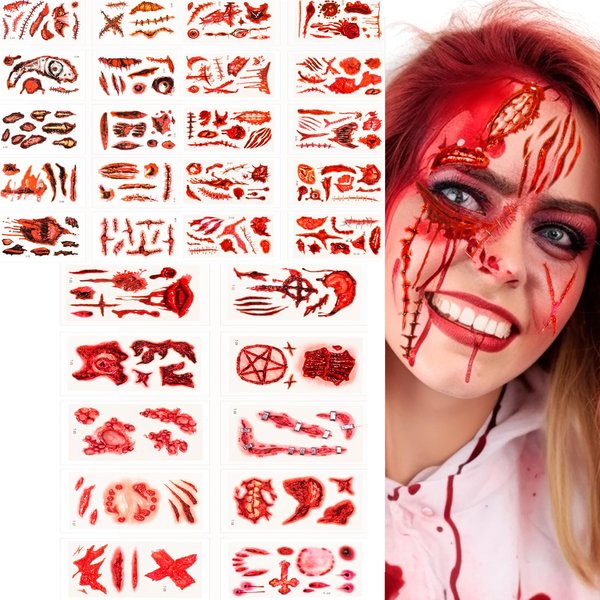 YOSENG Zombie Tattoos for Halloween - Realistic Fake Scars and Wounds Stickers Paper,Halloween Face Tattoos sticker (30 Sheets)