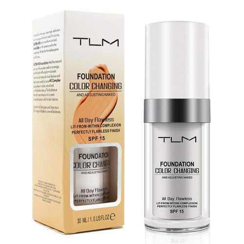 TLM Color Changing Liquid Foundation, Flawless Color Changing Warm Skin Tone Foundation for Mature Skin, BB Cream Makeup Base Concealer Cover Moisturizing Fluid for all Skin Tone SPF15 (30ML)