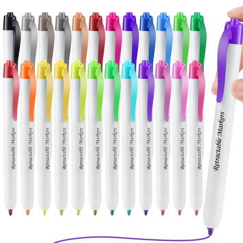 OLINGYOU Click Retractable Markers, 24 color Retractable Water-Based Marker, Click Retractable Art Marker Pen, Click Markers for Kids, School Supplies for Kids, Gifts, Ages 5+