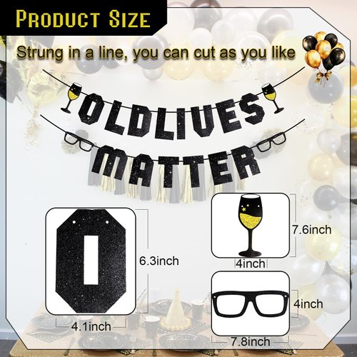 Old Lives Matter Banner 16 Feet Glitter Black Pre Strung Funny Birthday Retirement Party 40th 50h 60th 70th 80th Birthday Gifts for Man Birthday Decorations, Retirement Party Decorations (Black)