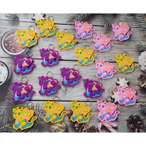 Roaqua 20 Packs Bulk Small Dragon Backpack Keychain Mini pop Fidget Birthday Party Favors,Summer Students Bubble Prize