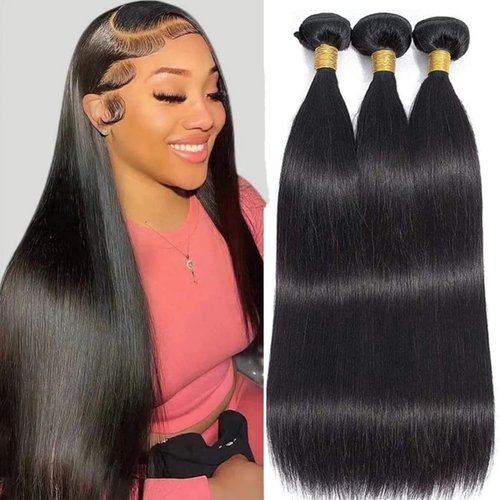 Straight Human Hair Bundles 20 22 24 Inch Human Hair Bundles 10A 100% Unprocessed Virgin Brazilian Hair Bundles 3 Bundles Human Hair Extensions Natural Color (20 22 24 Inch, Straight Hair)