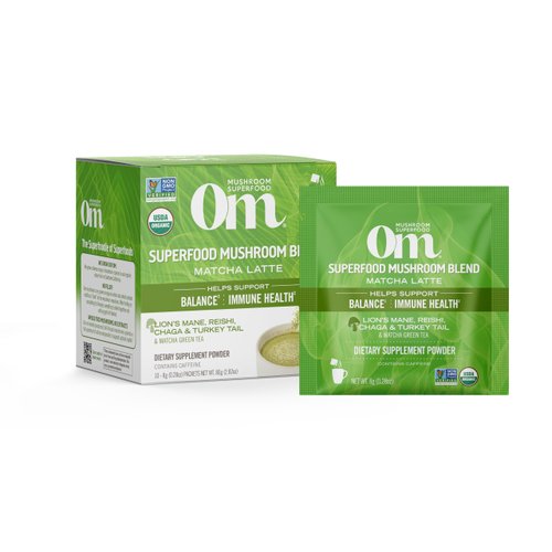 OM Mushroom Superfood Matcha Latte Blend Mushroom Powder, Single Serve, 10 Count, Green Tea, Lion's Mane, Reishi, Chaga, Turkey Tail, Focus & Stress Support Supplement