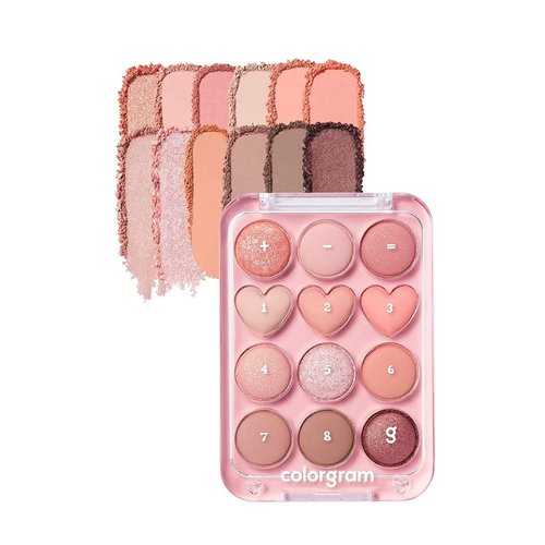 COLORGRAM Pin Point Eyeshadow Palette 01 Peach+Coral= | Ultra-Blendable Matte, Glitter, Shimmer Shades for Daily Makeup | K-Beauty Eye Palette with Easy-to-Use Calculator Design