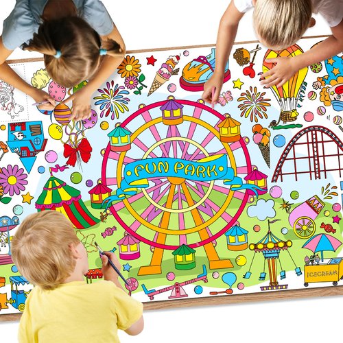Giant Coloring Poster for Kids,35x72Inch Fun Park Drawing Paper Coloring Tablecloth,Versatile as Wall Décor or Table Cover,Jumbo Coloring Poster for Home Classroom Party Decorations Suppiles