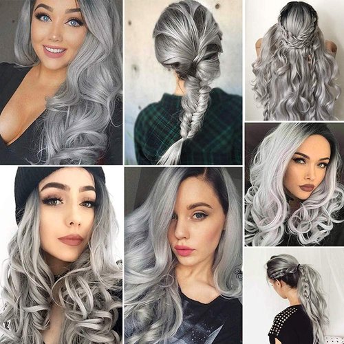 Gray Bundles Ombre Body Wave Bundles Human Hair 8A Two Tone Black And Silver Bundles Human Hair 1 Bundle 30 Inch Two Tone Grey Body Wave Bundles Remy Hair Extensions