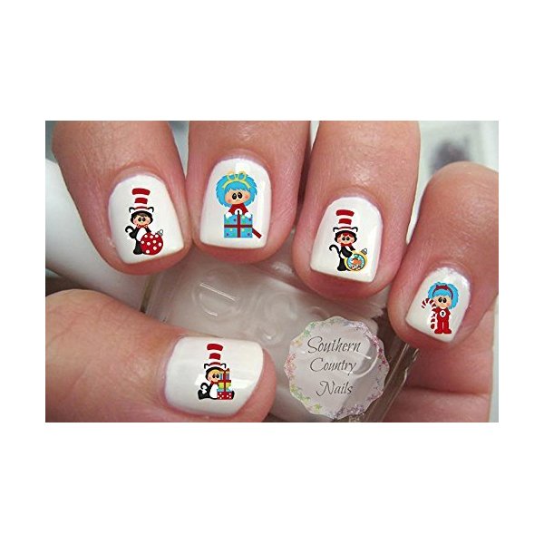 Holiday Christmas Cat in Hat Nail Art Decals