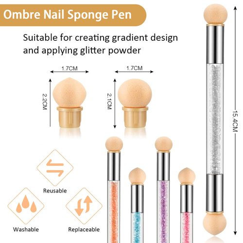 HYWWPFLAY 19Pcs in 1 Set Nail Sponges for Ombre Double-Head Nail Pen Ombre Brush for Gel Nails French Tip Manicure Brush Nail Art Tools with 18Pcs Replacement Sponge Head (White)