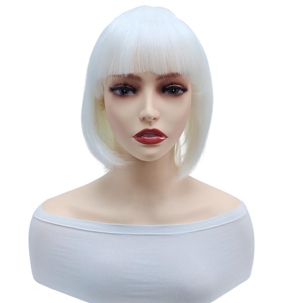 Everfun Highlights Luminous Short Bob Wig for Women - Glow in the Dark - Natural 12" Straight with Flat Bangs - Synthetic Colorful Costume Wigs for Halloween Cosplay Daily Party (White)
