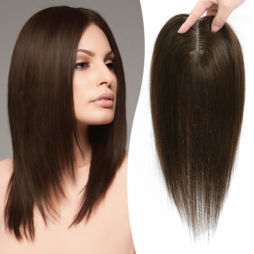 Hair Toppers for Women Real Human Hair Human Hair Toppers Swiss Base 9×11CM Hair Toppers for Women Hair Pieces for Thinning Hair Clip in Topper Hair Extensions Real Wiglet Hair Pieces 12Inch(4#)