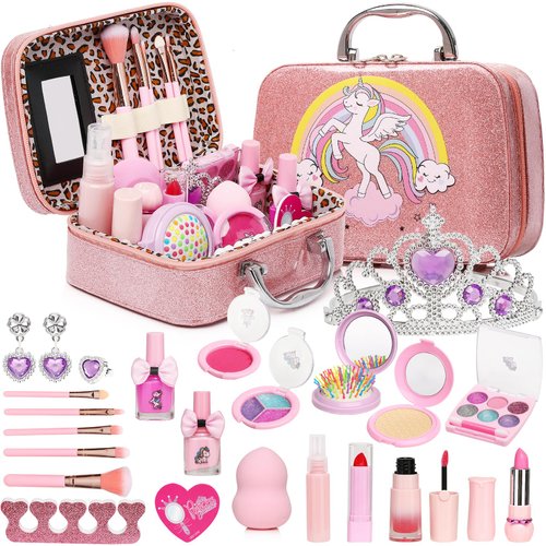 Kids Washable Makeup Girls Toys,Real Little Girl Make up Sets for Toddler Kid Children Princess Christmas Birthday Gifts Toys for 5 6 7 8 9 10 11 12 Year Old Girls (Make Up Kit for Kids-M03)