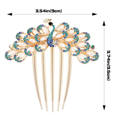 Biiange Hair Comb, Multicolor Metal Peacock Design Hair Accessories, Rhinestones Hair Piece, Crystal Bridal Hairpin for Women and Girls (Multicolour)