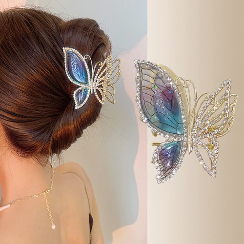 Butterfly Metal Hair Claw Clips Fashion Sparkly Glitter Rhinestones Hair Barrettes Strong Hold Styling Hair Accessories for Women Girls Thinner Thick Hair Styling