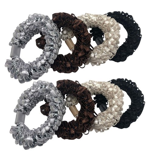 8 Pcs Popcorn Lace Hair Ties Slap Bracelet Cloth Ponytail Holder Elastic Hair Bands Wrist Fabric Scrunchy Hair Ties for Show/Sleepover Party