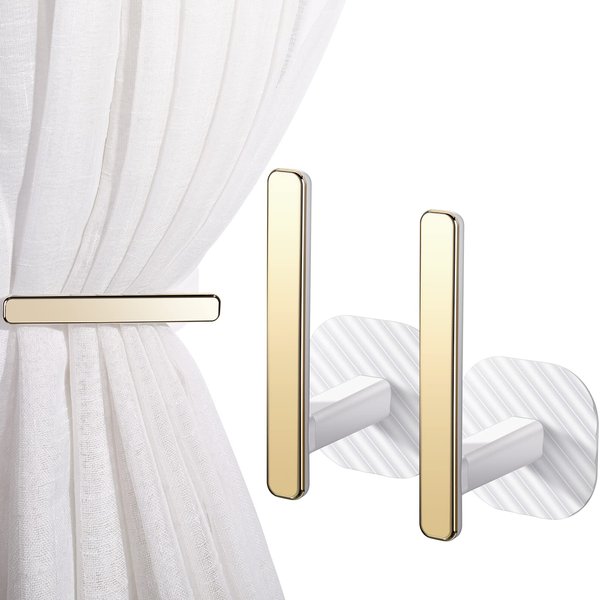 Curtain Holders Gold Curtain Holdbacks Self Adhesive Drapery Curtain Tiebacks L Shaped Curtain Hooks Nordic Style Window Treatment Holdbacks for Home Office Decorative Curtain Decor (White, 2 Pcs)