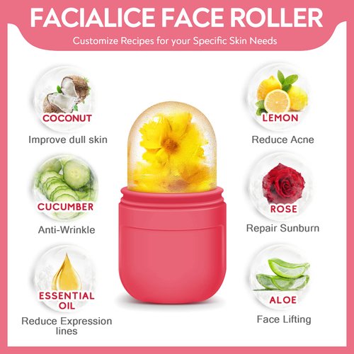 AURUZA 2PCS Ice Roller for Face and Eye, Ice Facial Roller Beauty Self Skin Care Tools Ice Holder Facial Cube Gua Sha Face Massage Ice Mold for Face Anti Wrinkle Tighten Skin Women Gifts