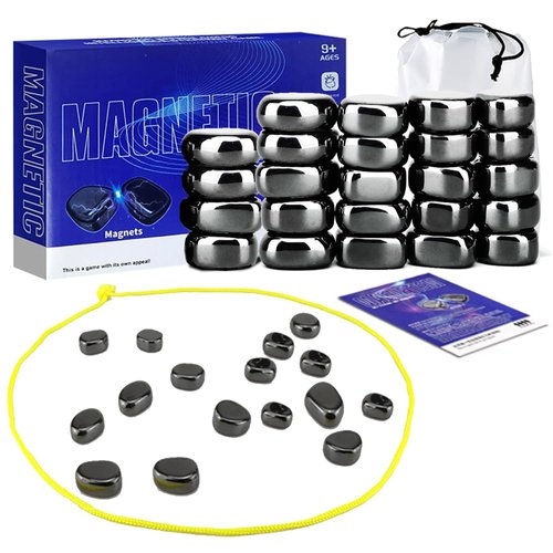 New Magnet Game,Magnetic Chess Game with 24 pc Stones Set,Magnetic Chess Game with String,Fun Magnetic Board Game with Magnet Rocks,Magnetic Game for Kids and Family Party Game
