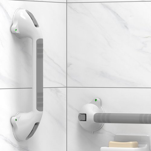 AmeriLuck 16.5inch 2 Pack Suction Balance Assist Bathroom Shower Handle,Bath Grab Bar with Indicators(White/Grey)